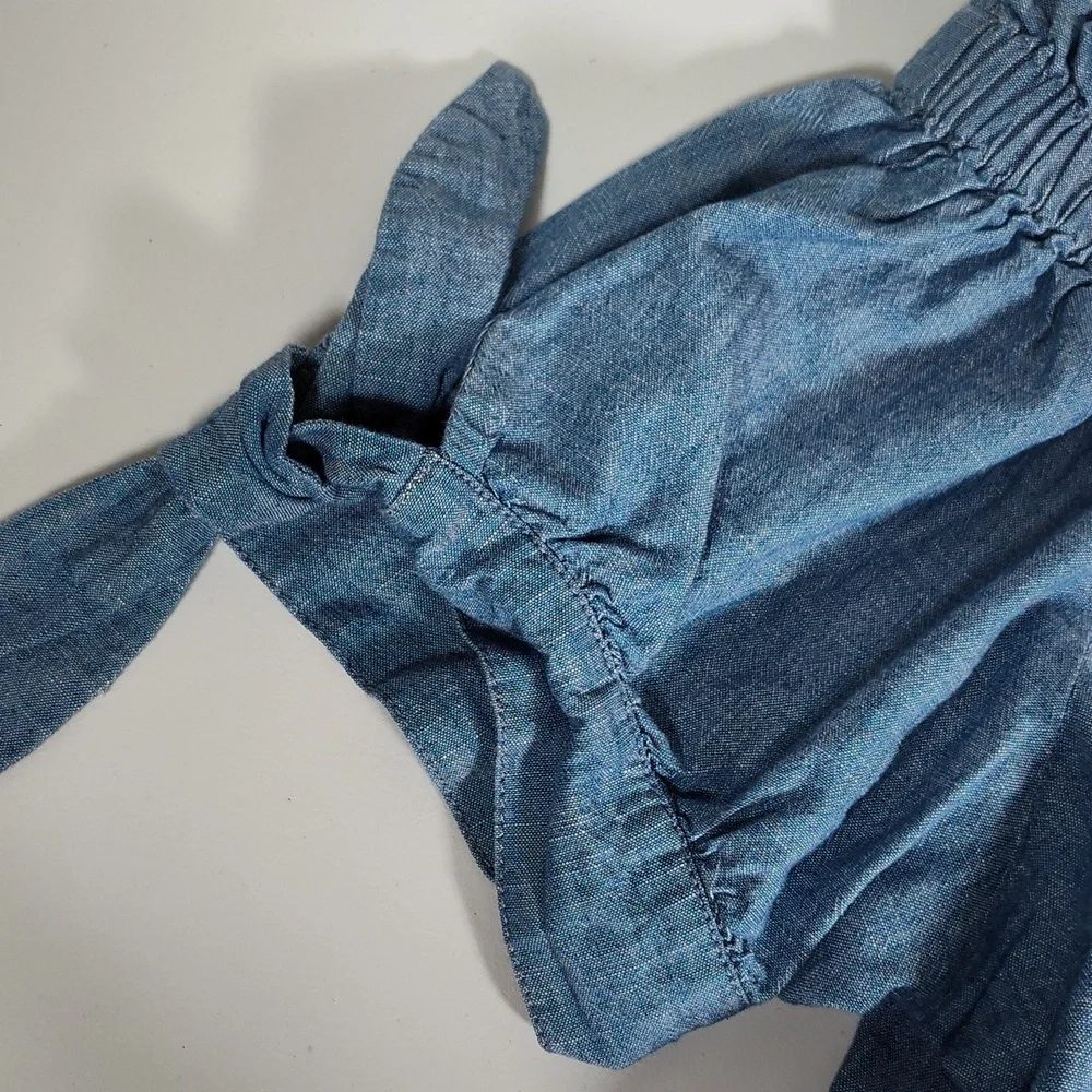 J. Crew cotton blue chambray‎ off shoulder blouse top 12